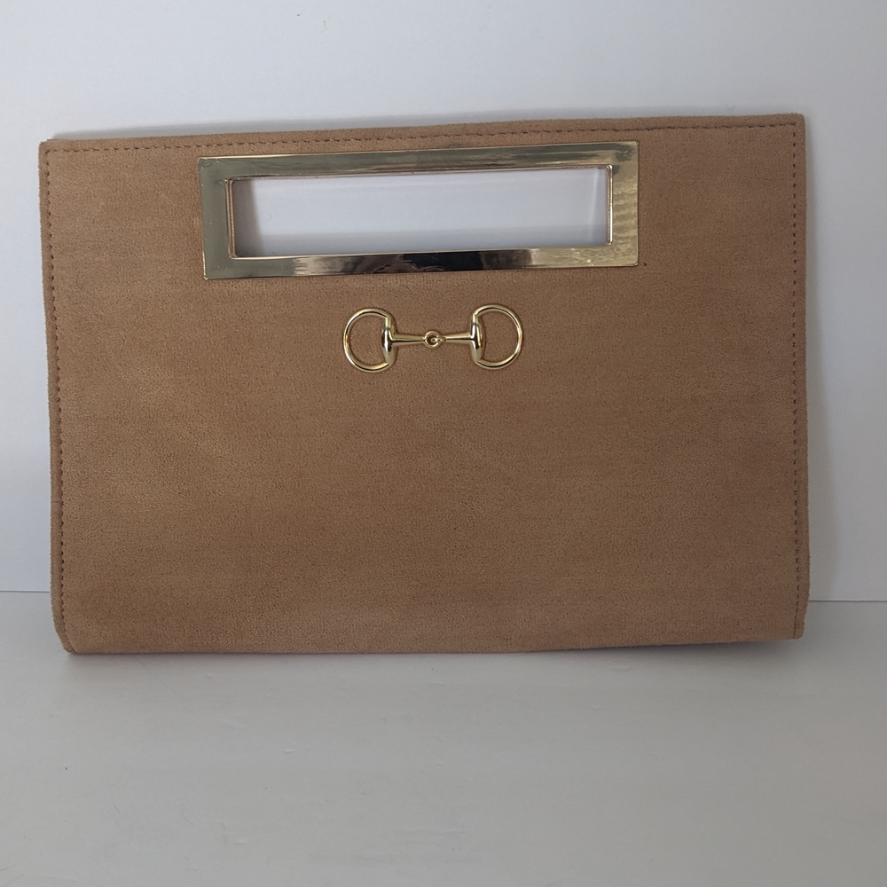 Lisi Leech Chic Tan Clutch with Gold Detailing